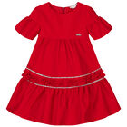 Girls Red Embellished Dress, 1, hi-res